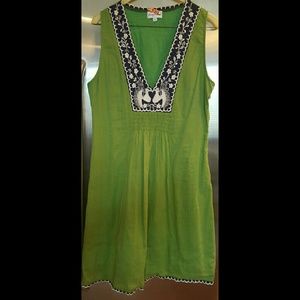 Green, Navy, and White Embroidered Dress Size L